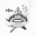 A pharmacist diving into the depths with a school of sharks tattoo design idea