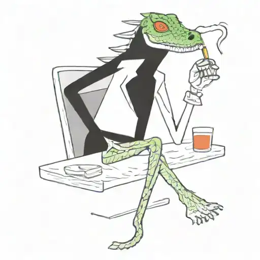 human reptile smoking a cigarret in the bar tattoo design idea