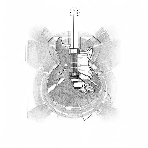 A civil engineering blueprint transformed into a guitar tattoo design idea