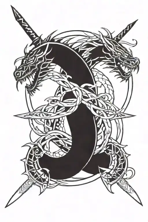 dragon wrapped sword intertwined tattoo design idea