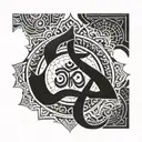 A tattoo design combining the om symbol, yantra, and mandala in a cohesive and intricate composition tattoo design idea