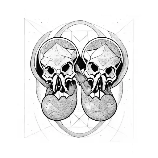 2 skulls that complete together a full moon in a dark manner tattoo design idea