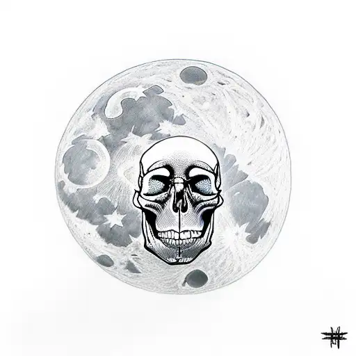 2 skulls that complete together a full moon in a dark manner tattoo design idea