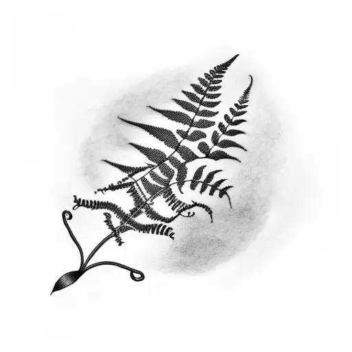 Fern leaves intertwined with delicate vines tattoo design idea