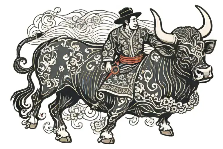 matador killing Bull tattoo design idea