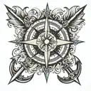 compass rose with anchor cross surrounded tattoo design idea