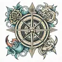 compass rose with anchor cross surrounded tattoo design idea