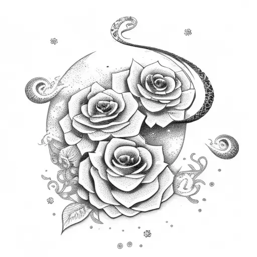 flowers moon and snake  tattoo design idea