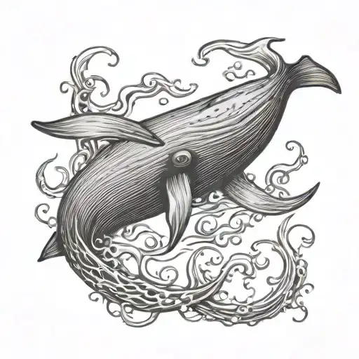 sperm whale and squid fighting each other tattoo design idea