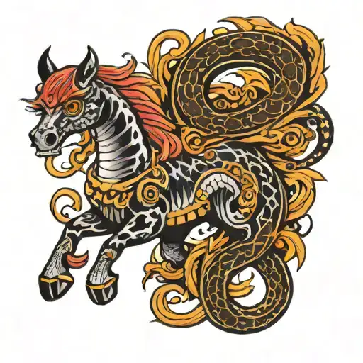 doog  snake horse tattoo design idea