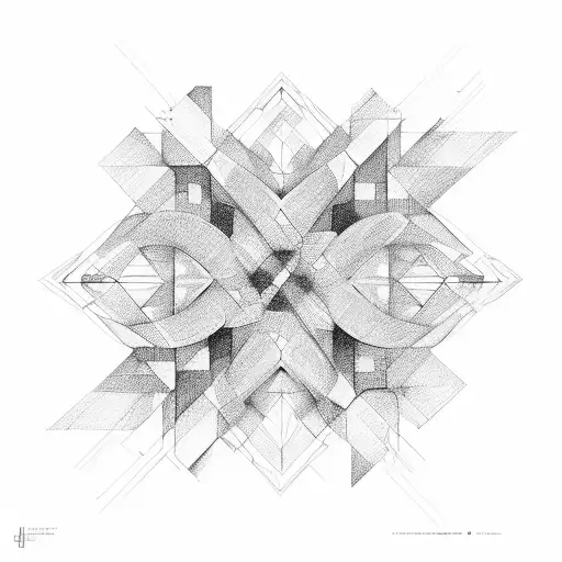 transcendental geometry, four squares with interlinked lines, Pencil Sketch, tattoo design idea