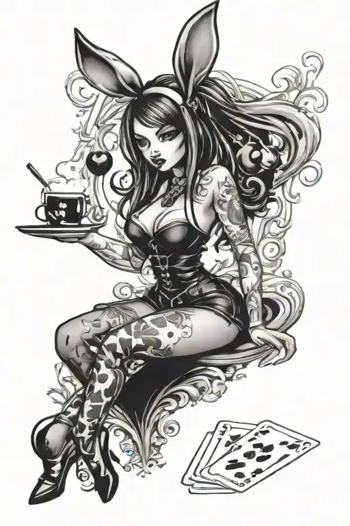 goth girl cherries poker billiard playboy bunny tattoo design idea