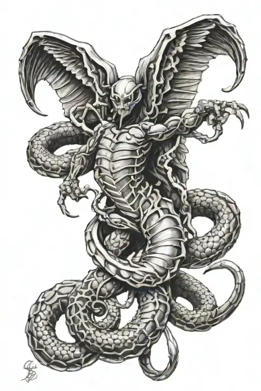 angel scorpion intertwined tattoo design idea