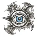 evil eye at center of saw blade  tattoo design idea
