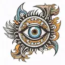 evil eye at center of saw blade  tattoo design idea