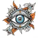 evil eye at center of saw blade  tattoo design idea