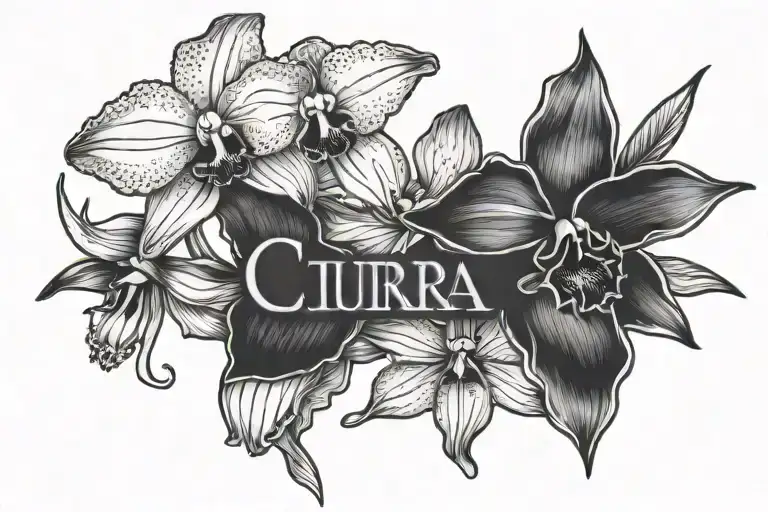 first name Ciara with orchid cattleya  tattoo design idea