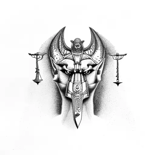 Anubis with scales of justice tattoo design idea