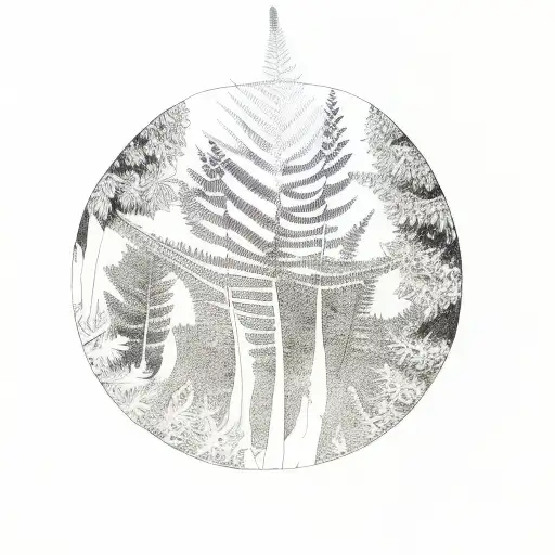 silver fern forest under full moon tattoo design idea