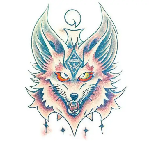 kitsune con espadas tattoo design idea