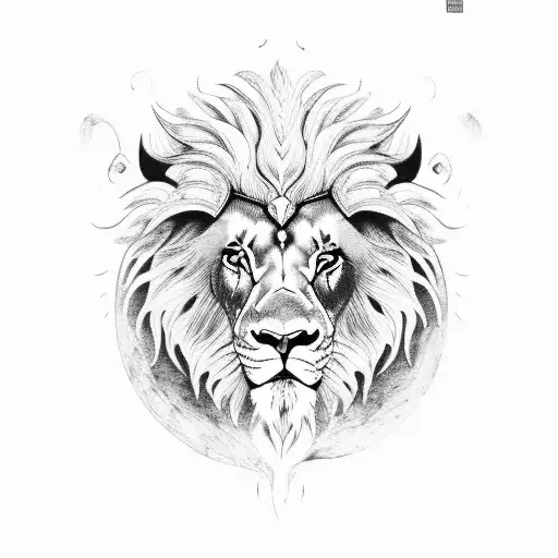lion, ram, mountain goat in a forrest with fire tattoo design idea