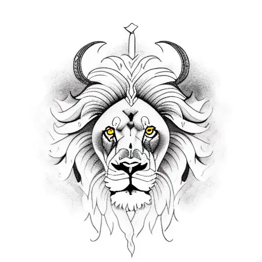 lion, ram, mountain goat in a forrest tattoo design idea