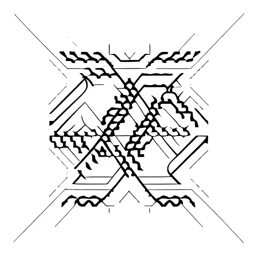 A minimalist tattoo of a dagger intertwined with lines of binary code tattoo design idea