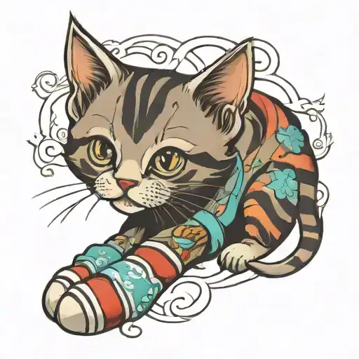 Kitten with a sock tattoo design idea