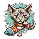 Kitten with a sock tattoo design idea