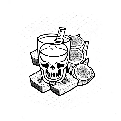 Glas of cuba libre with ice cubes tattoo design idea