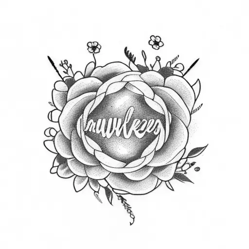 A beautiful script tattoo of your daughters' names intertwined with delicate flowers tattoo design idea