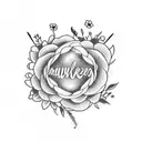 A beautiful script tattoo of your daughters' names intertwined with delicate flowers tattoo design idea
