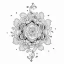 A beautiful script tattoo of your daughters' names intertwined with delicate flowers tattoo design idea