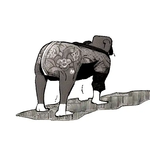 A dotwork tattoo of a dog playing jiu jitsu on the beach tattoo design idea