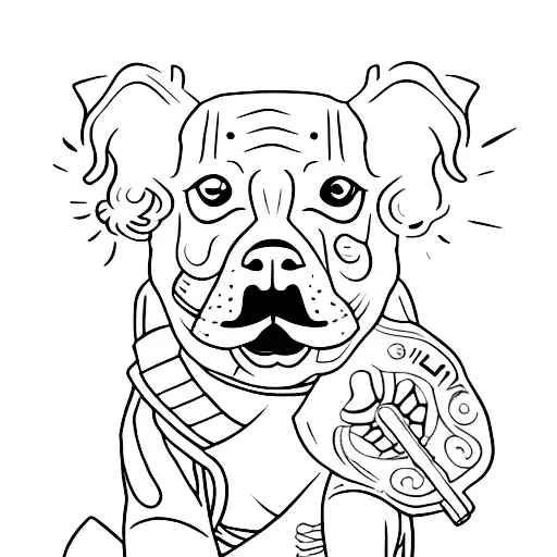 A dotwork tattoo of a dog playing jiu jitsu on the beach tattoo design idea