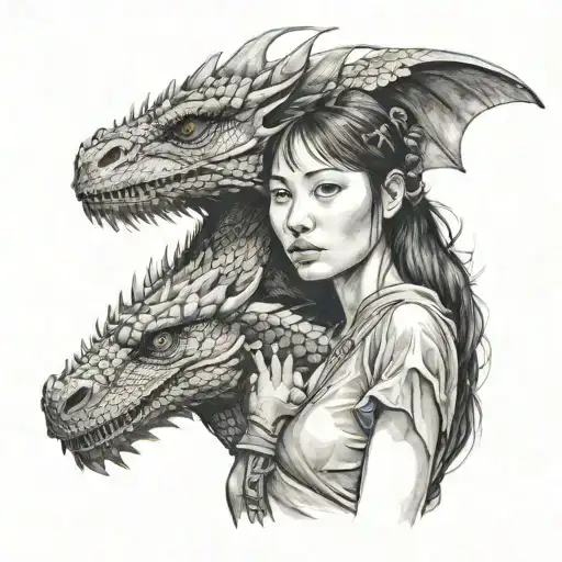 Girl with small dragon tattoo design idea