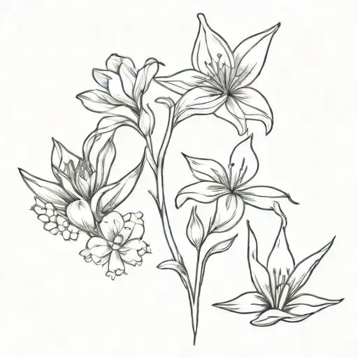 Flowers, A Rose Going Really High Up, A Daffodil, Some Daisies, A Tulip And A Bird Of Paradise flower, all next to each  tattoo design idea