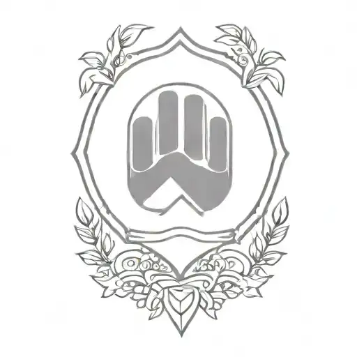 A unique minimalist tattoo design of a paramedic's badge intertwined with rap music notes and a tiger's paw print, set against a serene forest background tattoo design idea