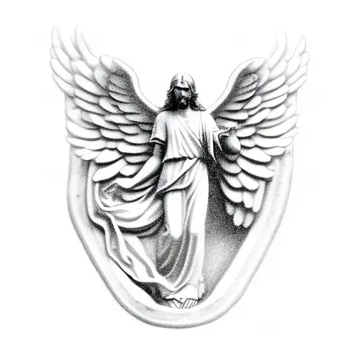 A angel being carved out of stone. this being a symbolic representation of a person bring changed by Jesus tattoo design idea