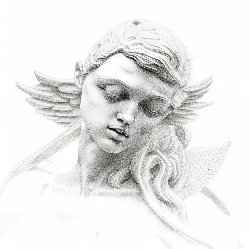 An angel being being carved out of stone tattoo design idea