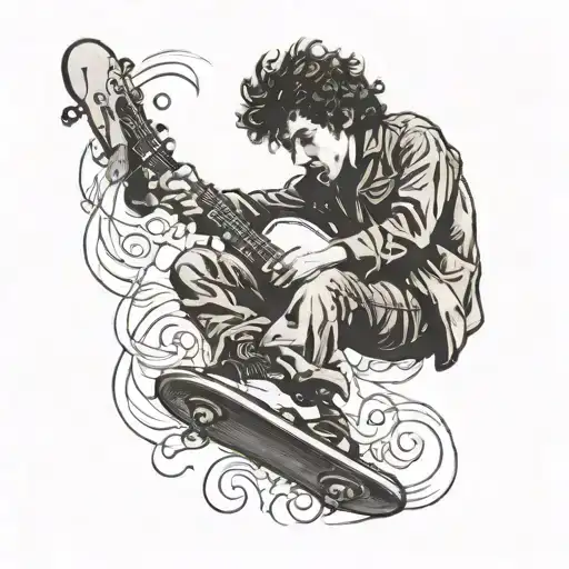 bob dylan doing a kickflip  tattoo design idea