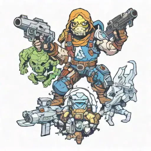 borderlands, command & conquer,  doom and monkey island tattoo design idea
