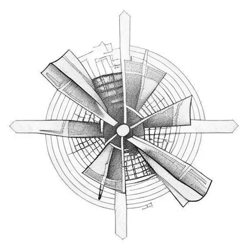 flying windmill island gorillaz tattoo design idea