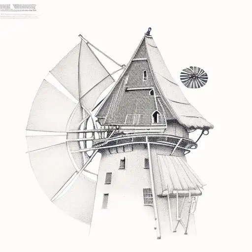 flying windmill island gorillaz tattoo design idea