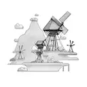 flying windmill island gorillaz tattoo design idea