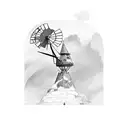flying windmill island gorillaz tattoo design idea