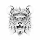 roaring Lion with roses and illuminati and pegions  tattoo design idea