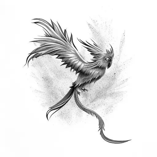 phoenix with long tail feathers andflowers for upper arm tattoo design idea