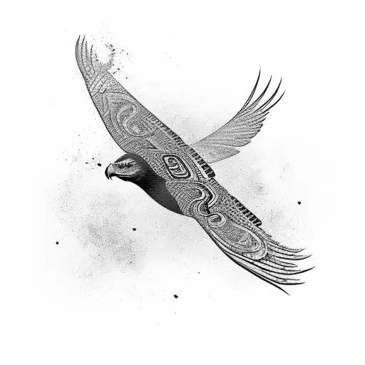 Create a buzzard tattoo with Maori-inspired geometric shapes tattoo design idea