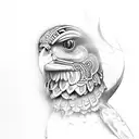 Create a buzzard tattoo with Maori motifs and sketch style shading tattoo design idea